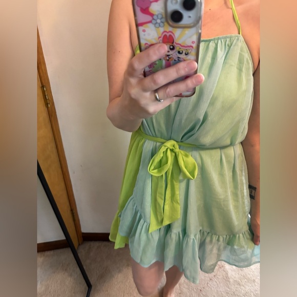 NWT Strut and Bolt Lime Aqua Tiered Chiffon Mini Dress - Picture 1 of 11